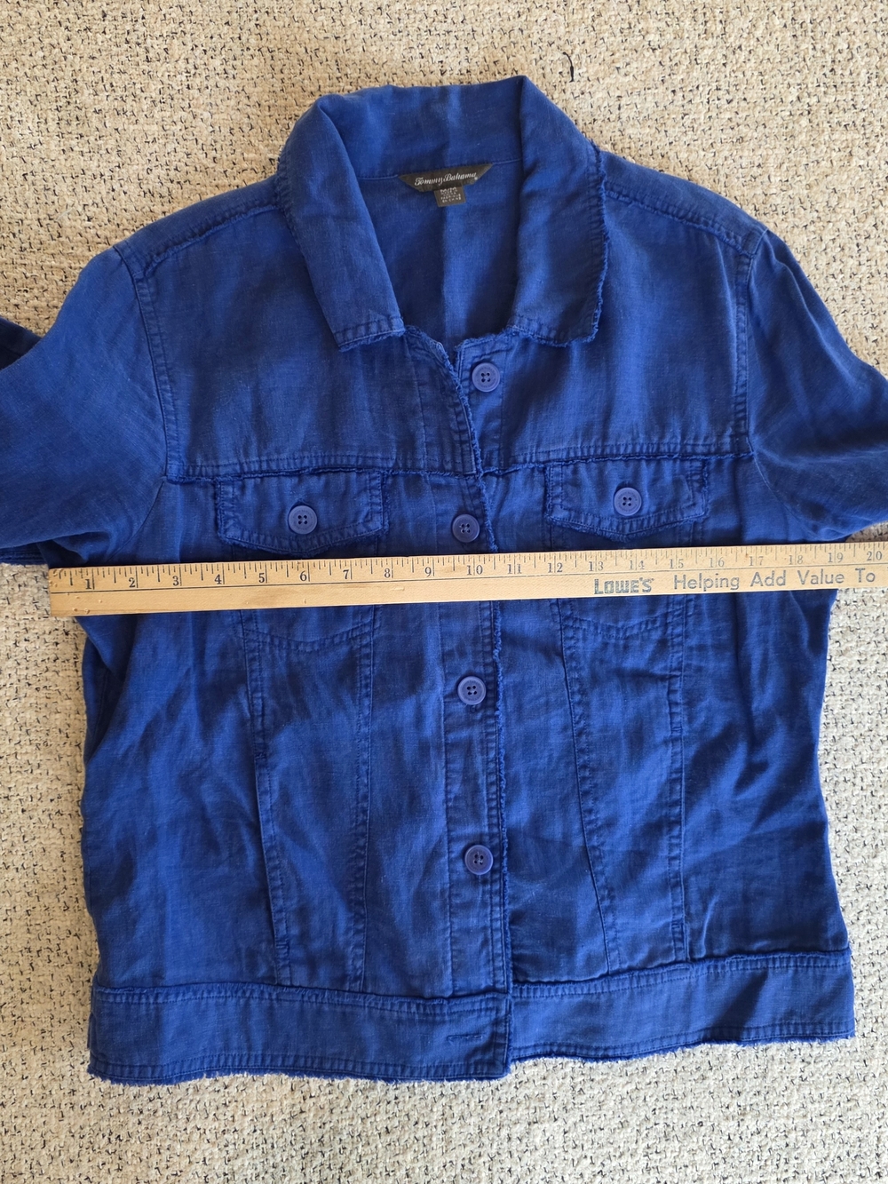 Tommy Bahama Women’s M 100% Linen Cobalt Blue Button Front Jacket Raw Edge Coast - Picture 5 of 8